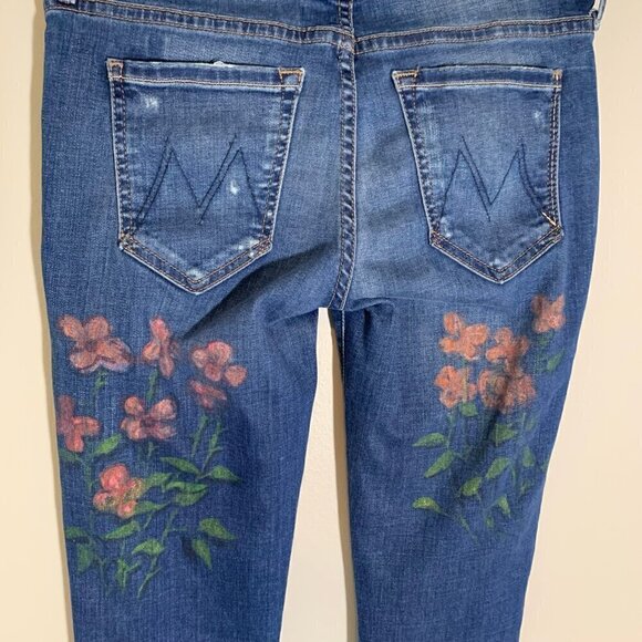 Mother‎ The Looker smoke and mirrors skinny stretch custom painted denim jeans - Picture 7 of 12